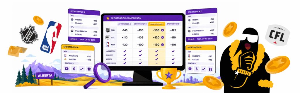 Comparing licensed Alberta sportsbooks, betting odds and features.