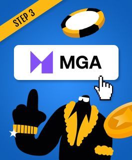 Illustration showing the Malta Gaming Authority logo being clicked to verify the casino belongs in MGA licensed online casinos